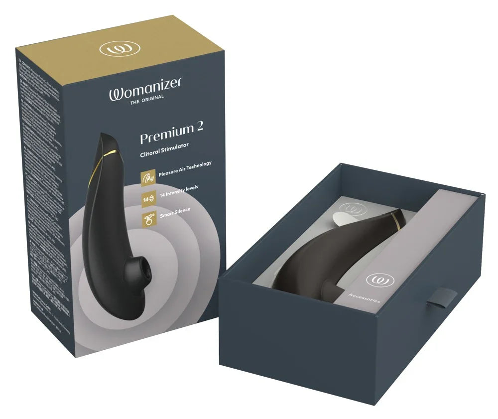 Womanizer Premium 2 Vibromasseur à poser avec simulateur d'ondes de pression - 15,5 cm (noir)