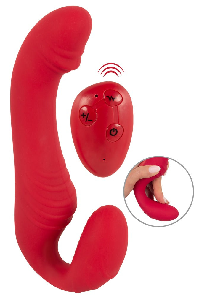 Vibromasseur « RC Strapless Strap-On 3 » en silicone - avec double vibrateur 19,1 cm (rouge)