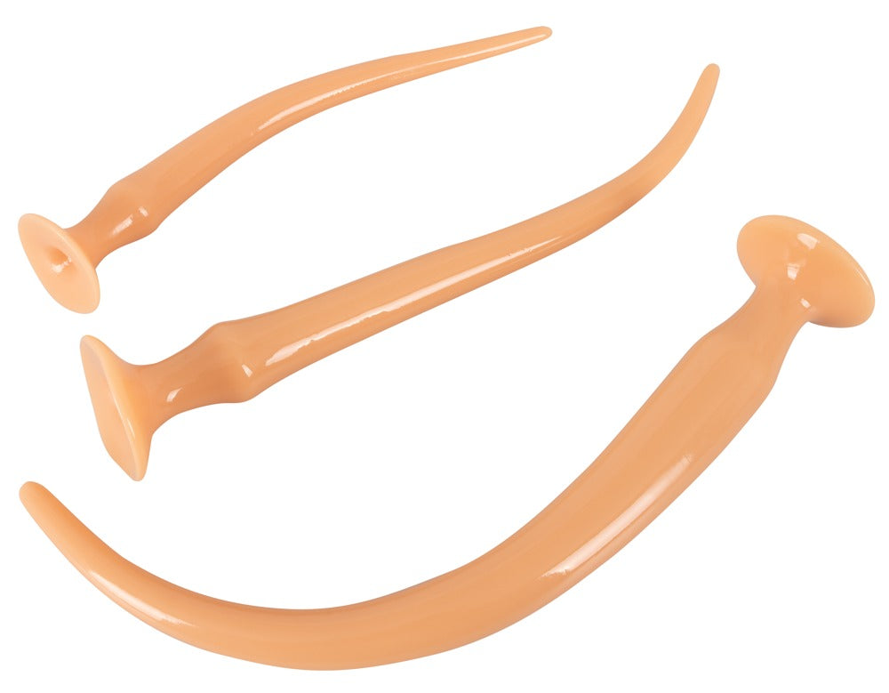 Analplugs / Analschlangen XXL "Super Long Flexible Butt Plug" mit Saugfuss im 3er Set (hautfarben hell)