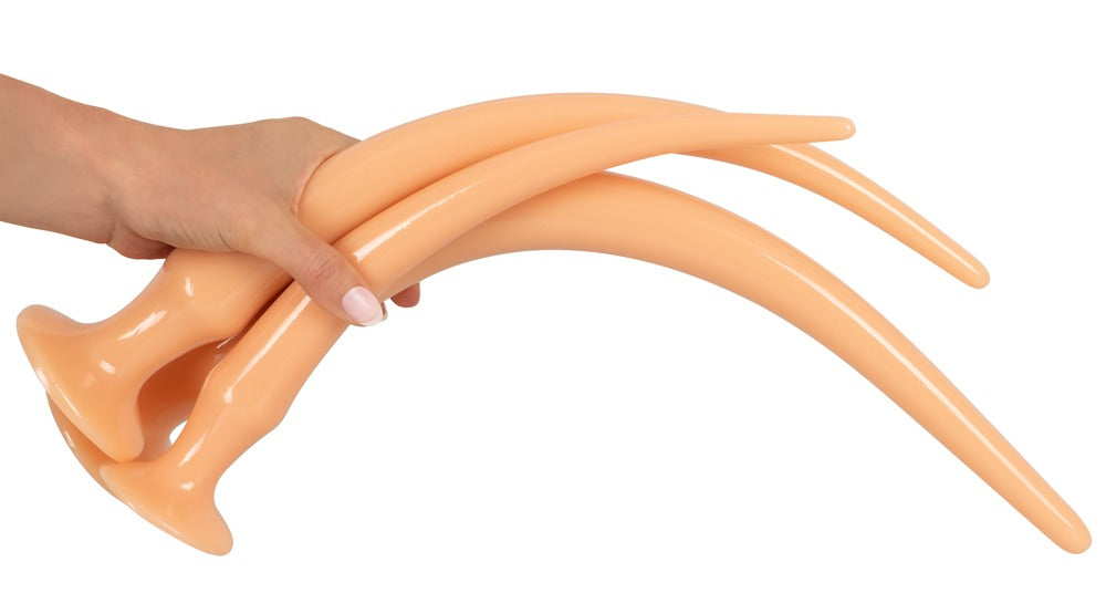 Analplugs / Analschlangen XXL "Super Long Flexible Butt Plug" mit Saugfuss im 3er Set (hautfarben hell)