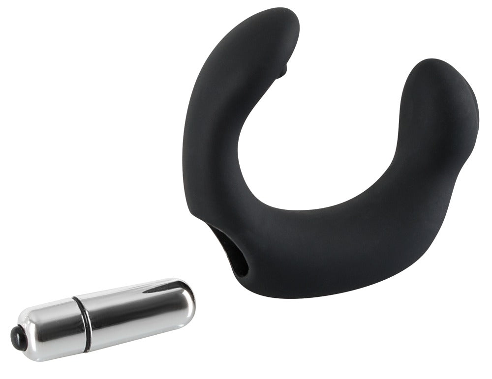 Silicone Prostate Vibrator - C-shaped Ø 3 cm (black)