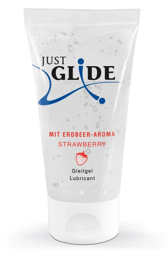 Gleitgel mit Erdbeer-Aroma in transparenter Tube, erotische Pflege, intime Feuchtigkeitspflege