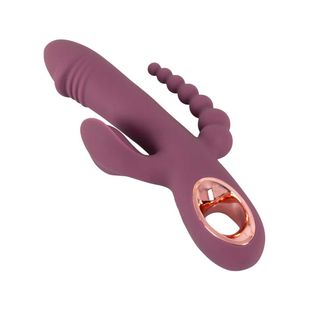 Vibrator "Slim Triple Plum" made of silicone - triple stimulation 21.4 cm (violet)