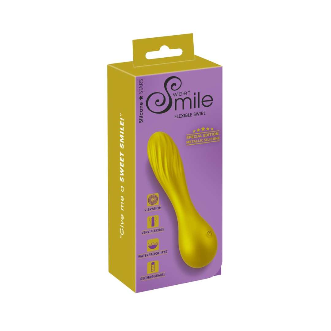 Vibrator "Flexible Swirl" made of silicone - with movable grooved head 16 cm (yellow)