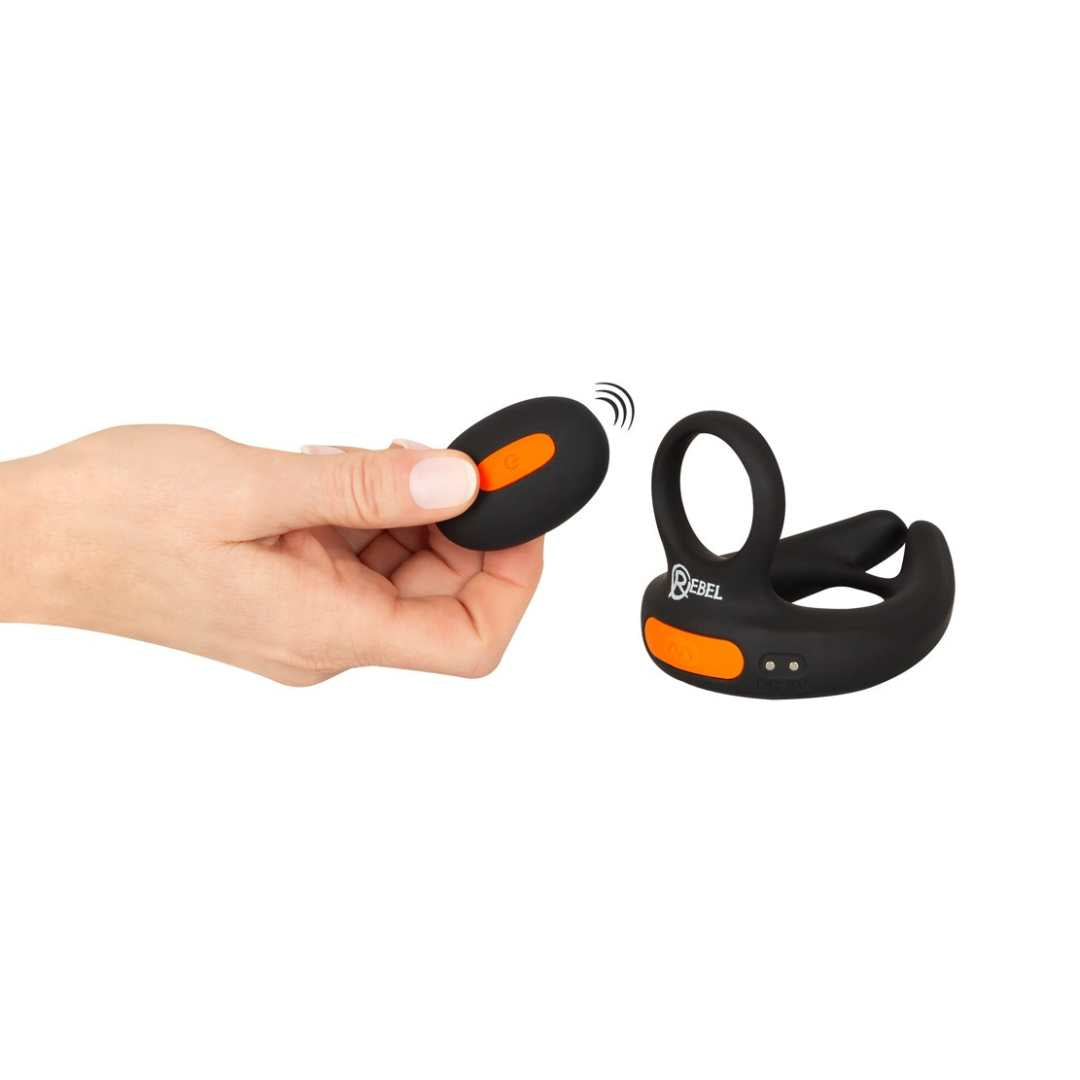 Penis and testicle ring "RC Scrotum Stimulator" made of silicone - with vibration Ø 4.6 cm (black)