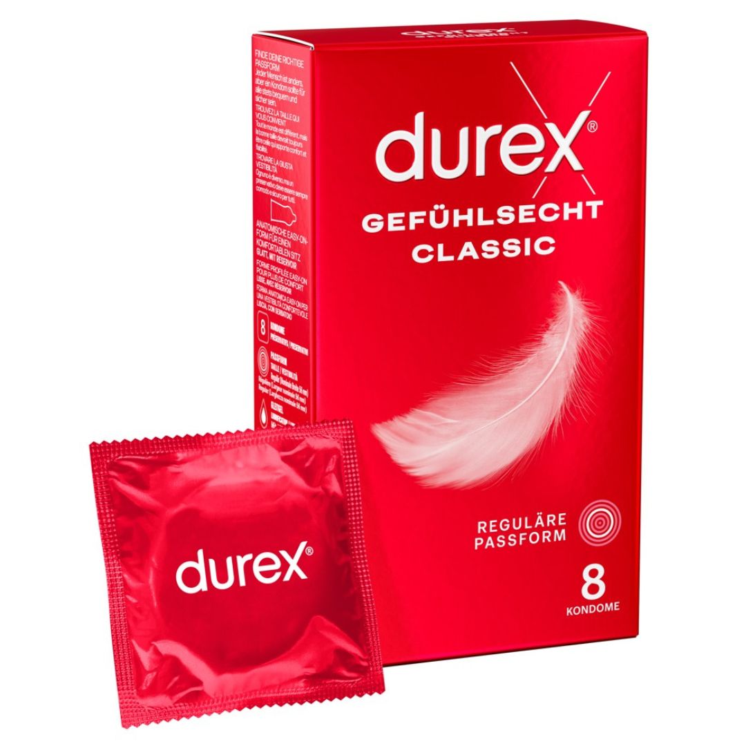 Kondome "Gefühlsecht Classic" aus Naturkautschuklatex von Durex (Ø 56 mm/8 Stk.)