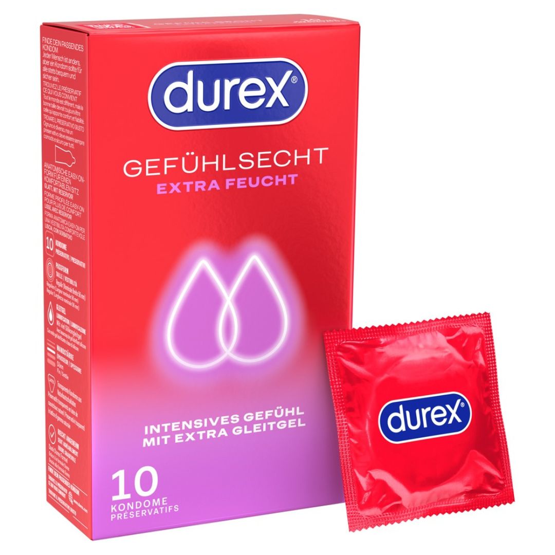 Kondome "Gefühlsecht Extra Feucht" Naturkautschuklatex (56 mm/10 Stk.) von Durex