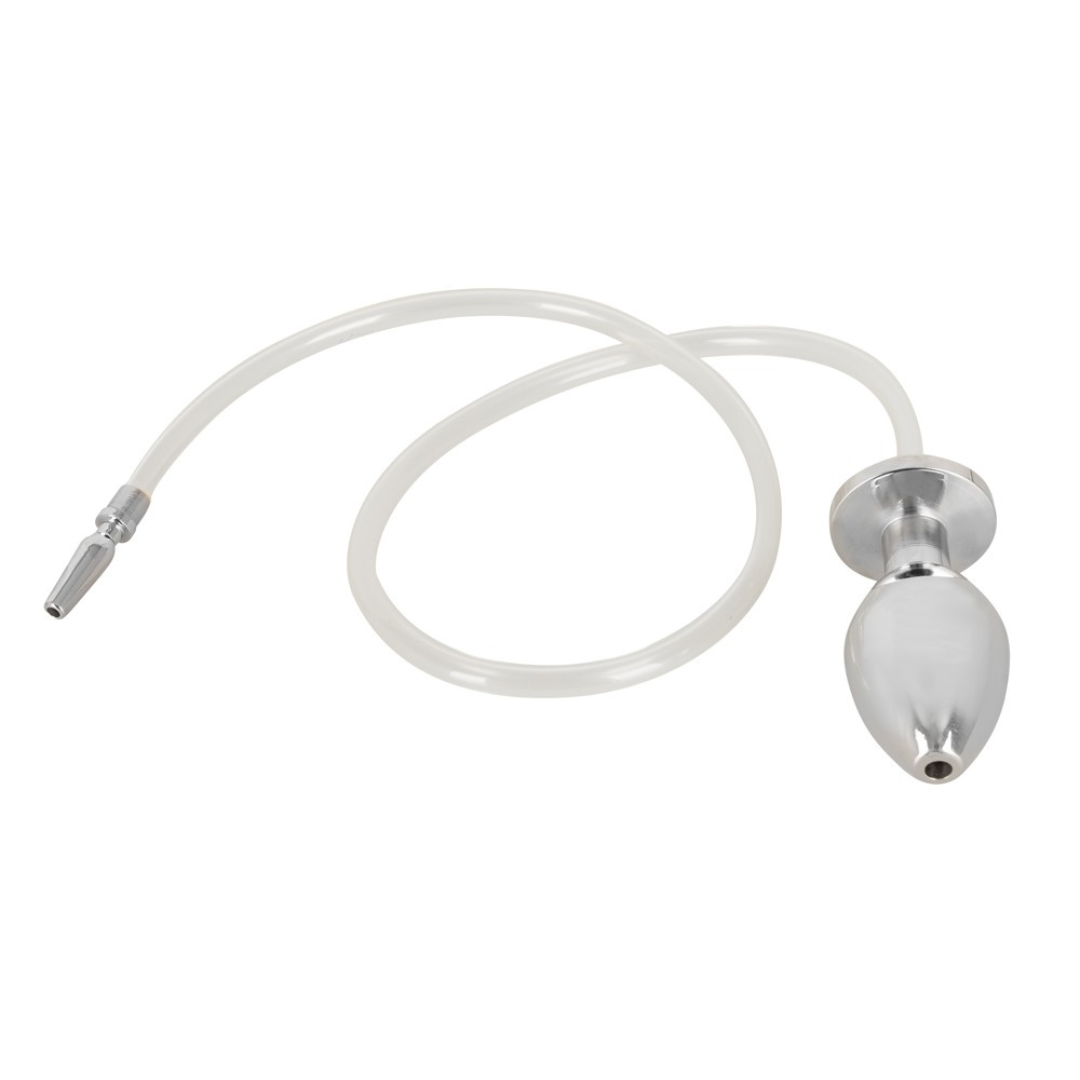 Plug pénien / plug anal « Piss To Ass Plug » en silicone et acier inoxydable (argent)