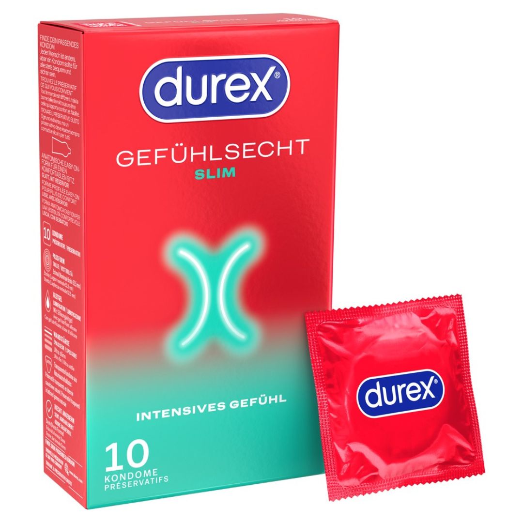 Kondome "Gefühlsecht Slim" Naturkautschuklatex (53 mm/10 Stk.) von Durex