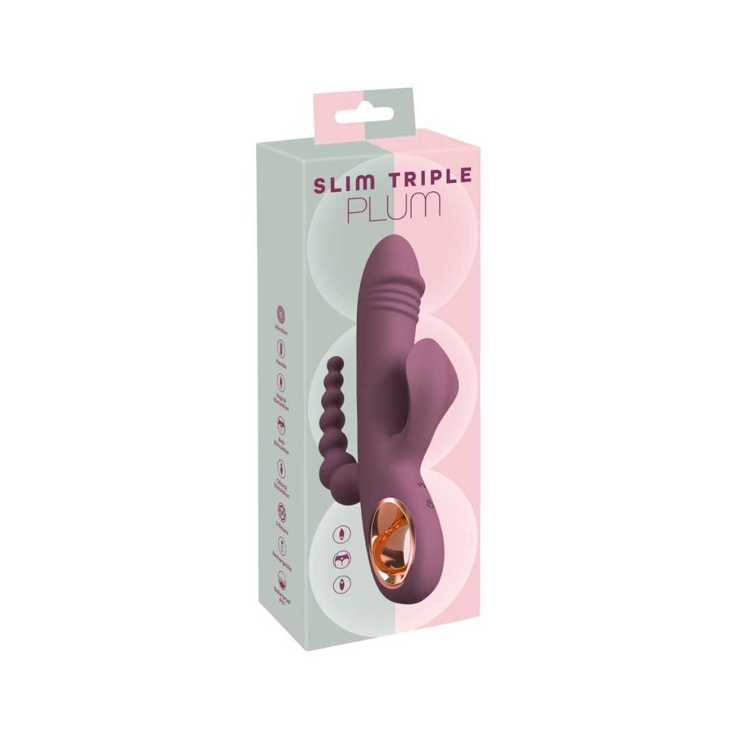 Vibrator "Slim Triple Plum" made of silicone - triple stimulation 21.4 cm (violet)