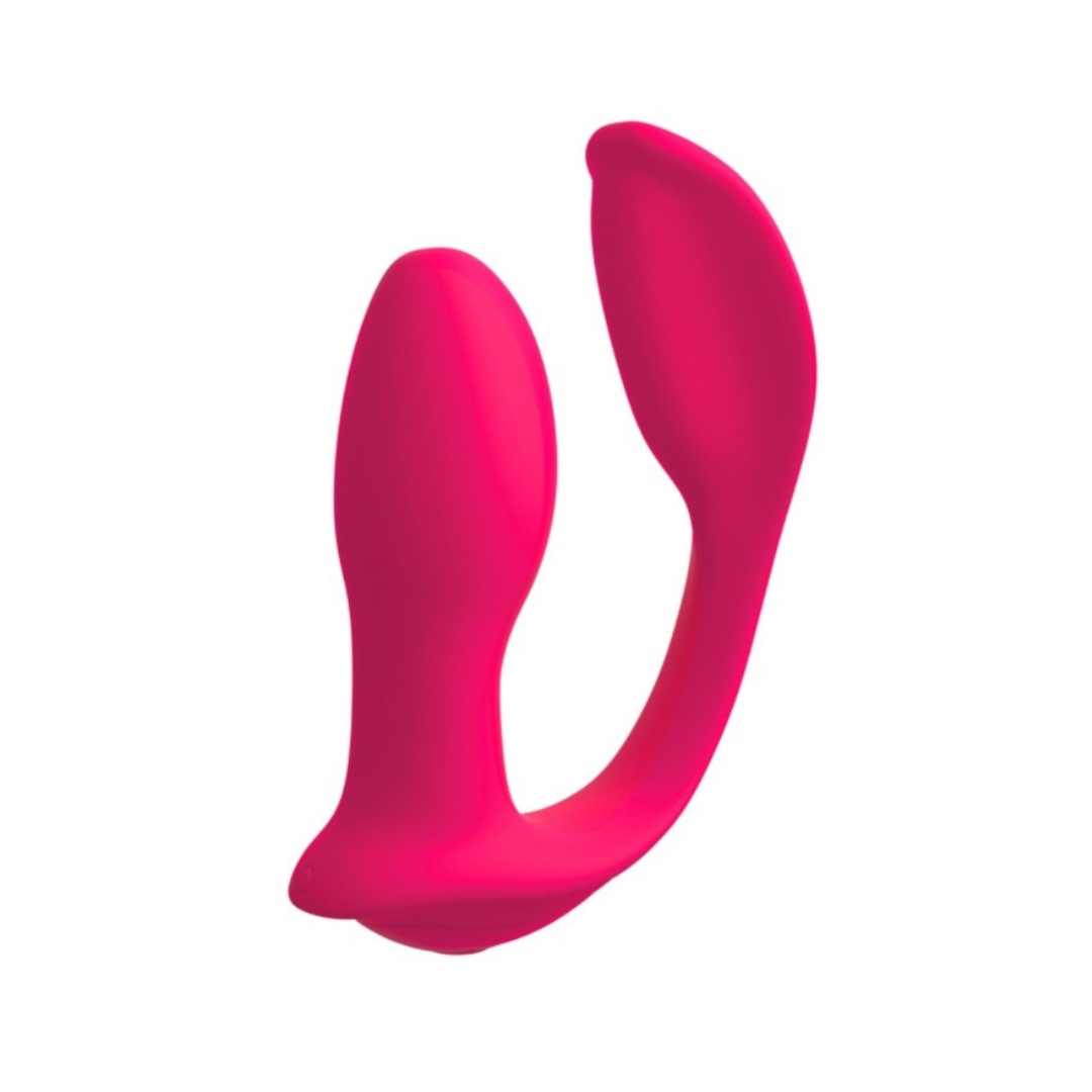 Vibrator "Double ecstasy" made of silicone - double stimulation with remote control 14.1 cm (pink)