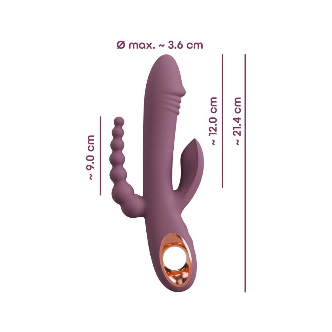 Vibrator "Slim Triple Plum" made of silicone - triple stimulation 21.4 cm (violet)