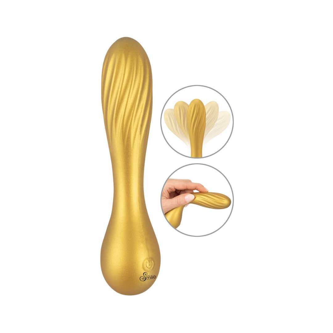 Vibrator "Flexible Swirl" made of silicone - with movable grooved head 16 cm (yellow)