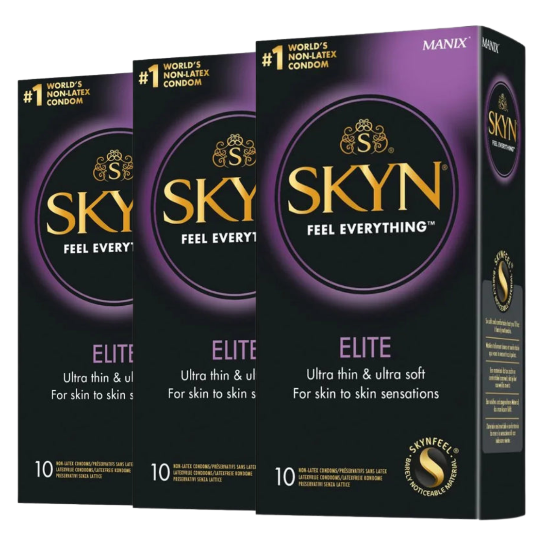 3-pack of "Elite extra thin" condoms, latex-free - with lubricating coating (Ø 53 mm/3x10 pcs.) by SKYN