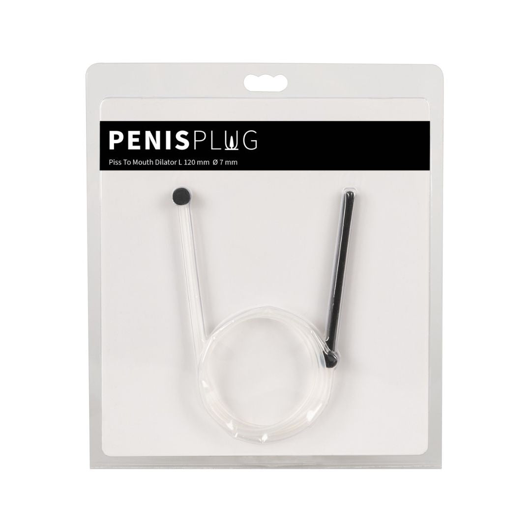 Penisplug "Piss To Mouth Dilator" aus Silikon - mit arretiertem Schlauch & Mundstück (schwarz)