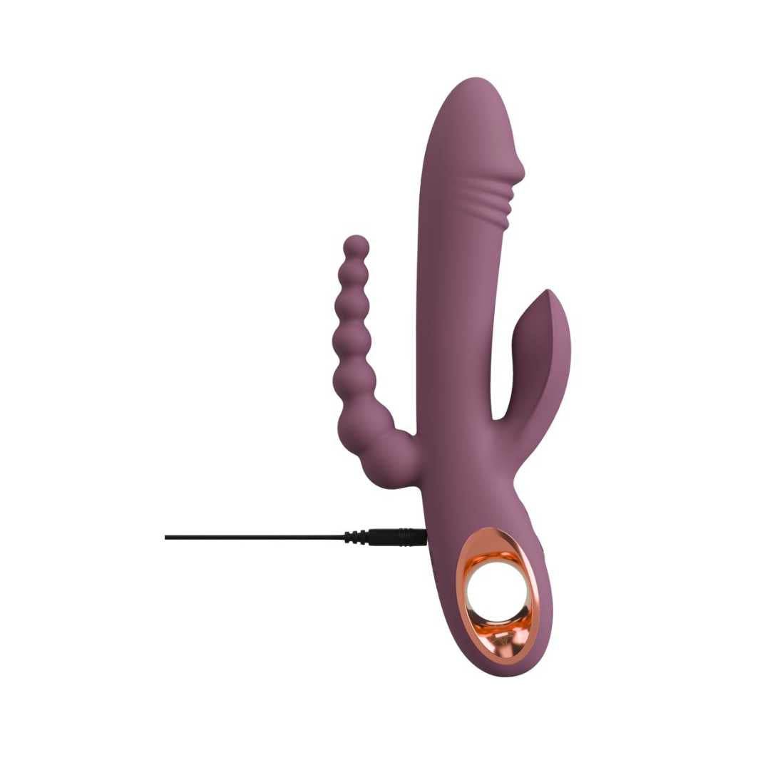 Vibrator "Slim Triple Plum" made of silicone - triple stimulation 21.4 cm (violet)