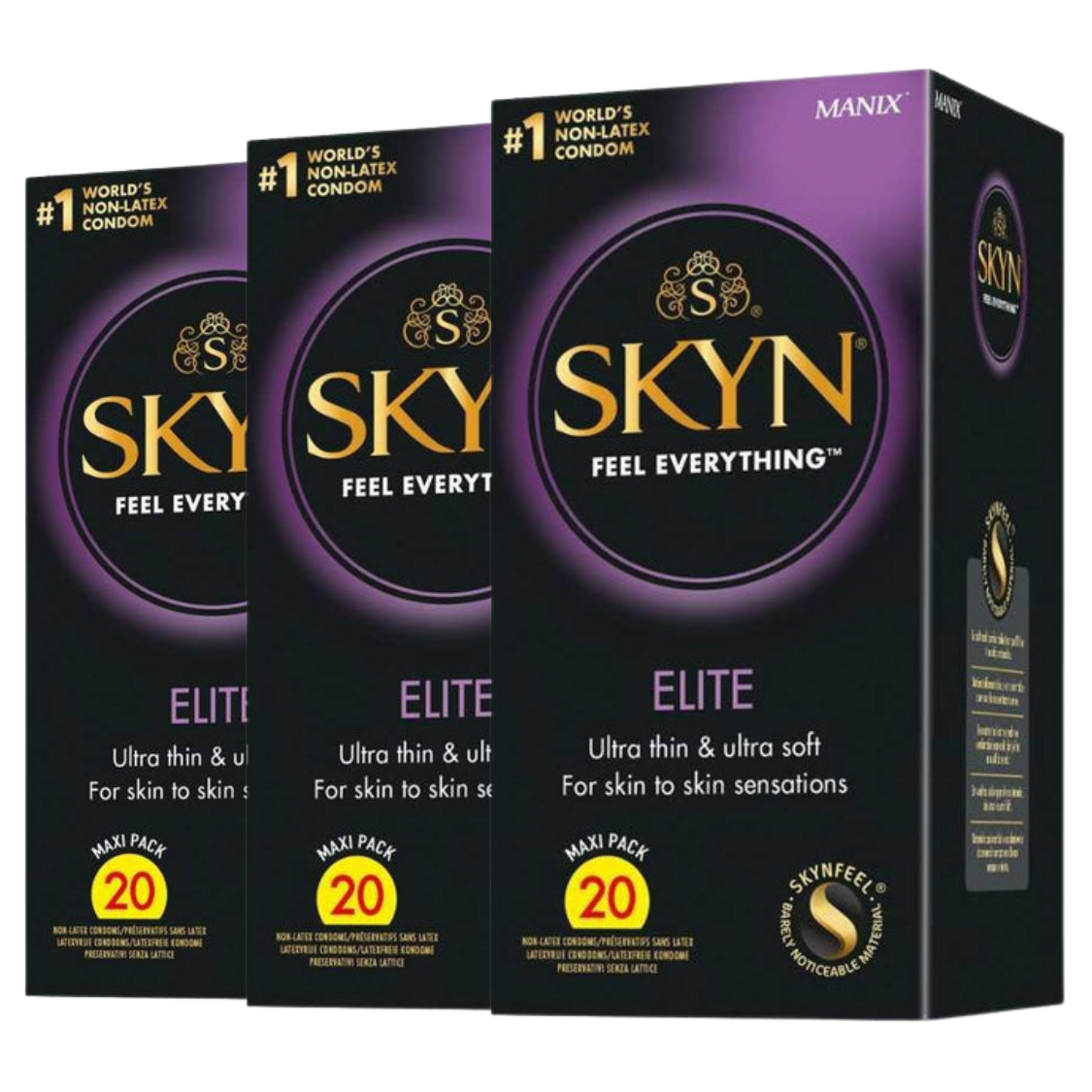 3-pack of "Elite extra thin" latex-free condoms - with lubricant coating (Ø 53 mm/3x20 pcs.) by SKYN