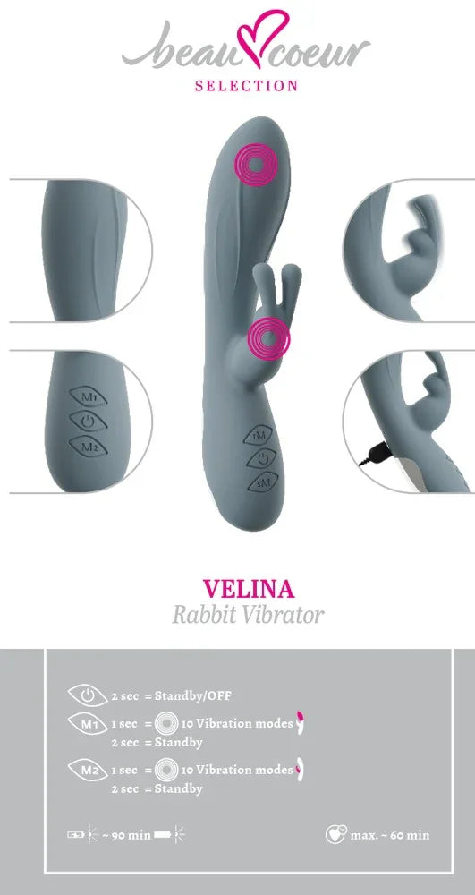 Rabbit-Vibrator „VELINA“ – 2 Motoren & 10 Vibrationsprogramme (blau)