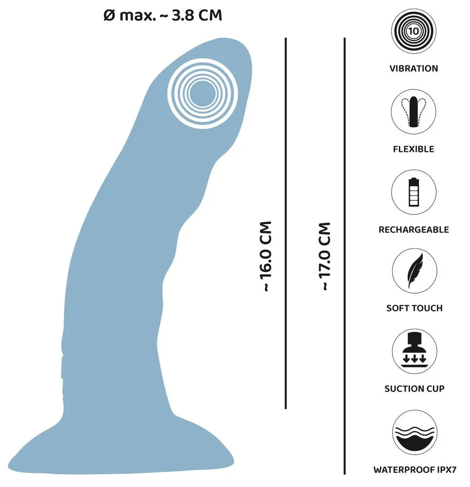 Blauer Vibrator mit Saugnapf, flexibel, aufladbar, wasserdicht, 16 cm, 3,8 cm Durchmesser