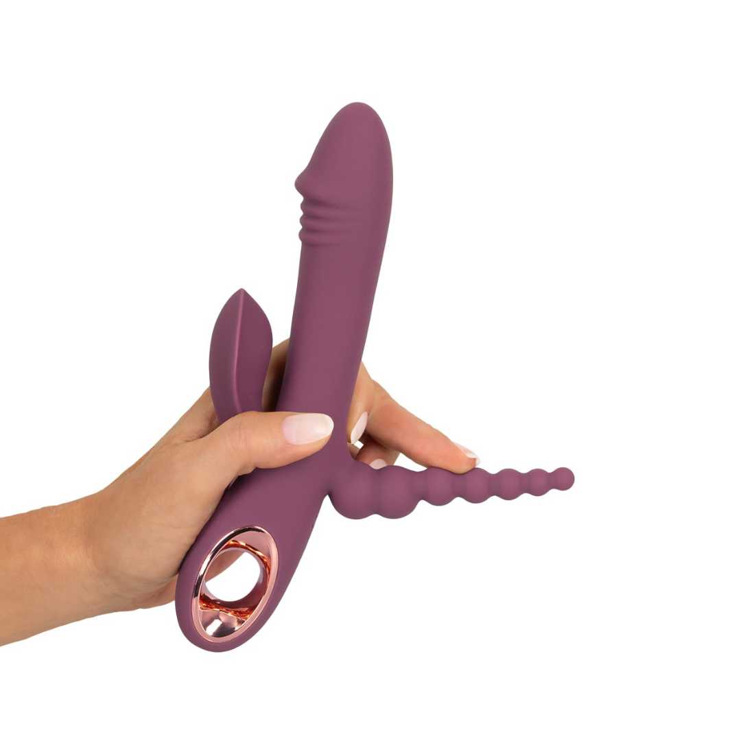 Vibrator "Slim Triple Plum" made of silicone - triple stimulation 21.4 cm (violet)