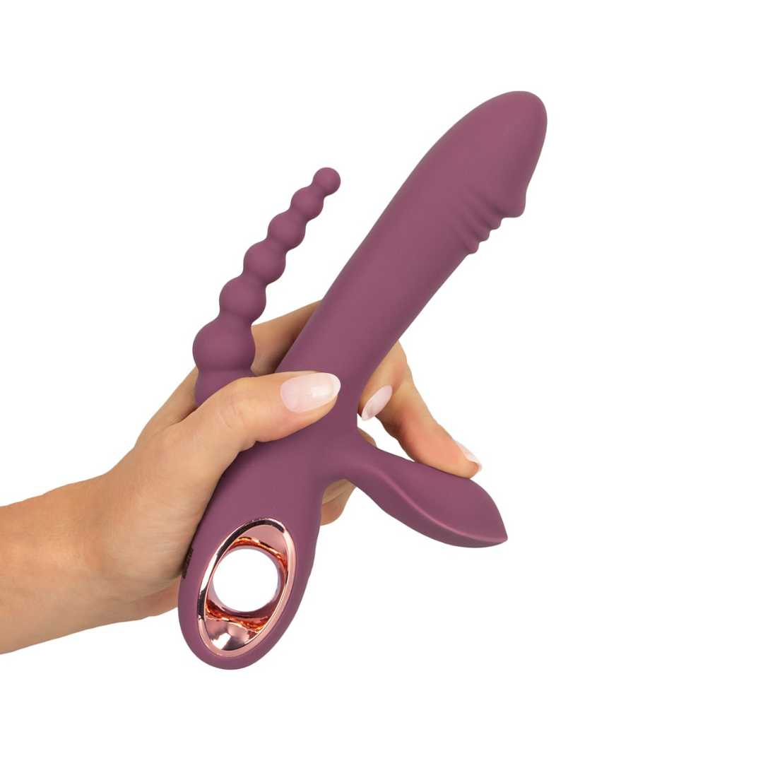 Vibrator "Slim Triple Plum" made of silicone - triple stimulation 21.4 cm (violet)