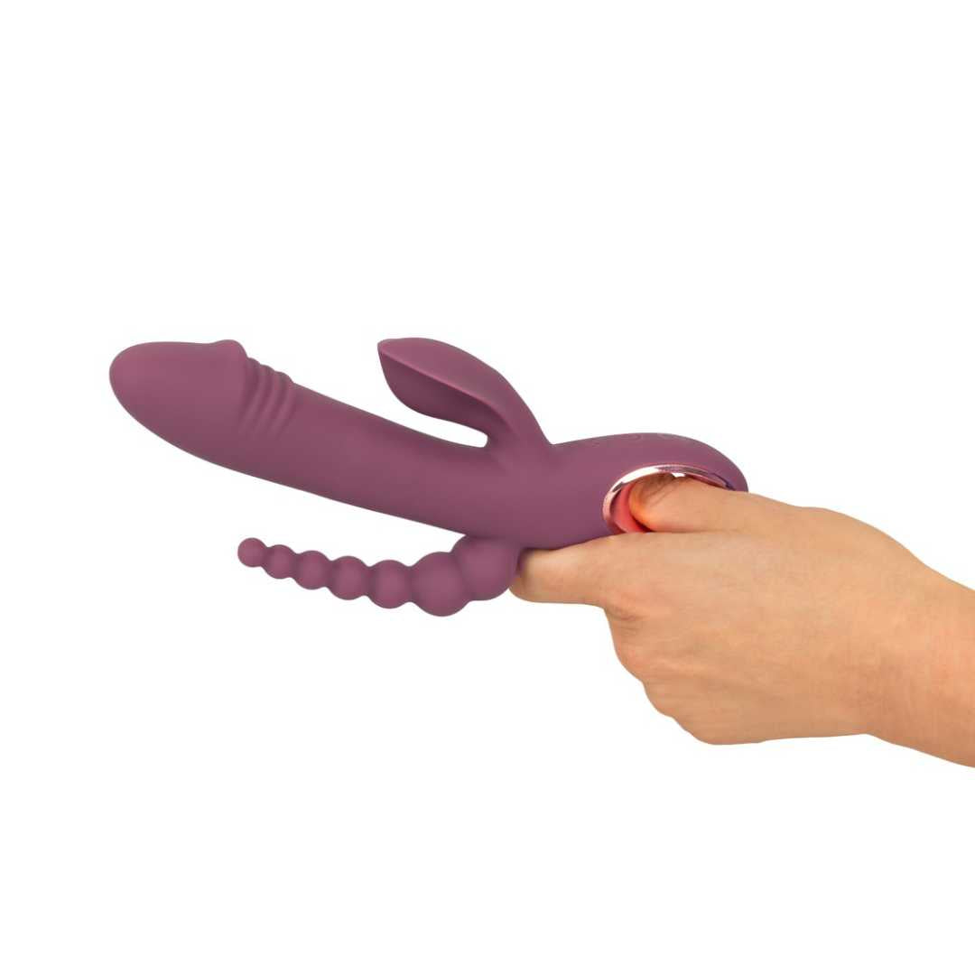 Vibrator "Slim Triple Plum" made of silicone - triple stimulation 21.4 cm (violet)