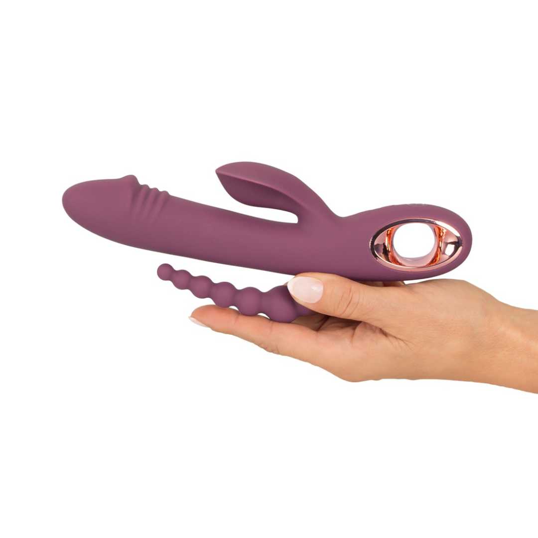 Vibrator "Slim Triple Plum" made of silicone - triple stimulation 21.4 cm (violet)