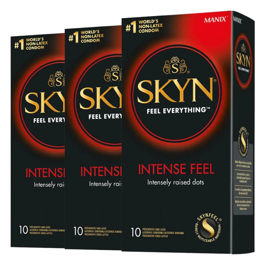 "Intense Feel" condom 3-pack – latex-free & studded (Ø 53 mm/3x10 pcs.) by SKYN