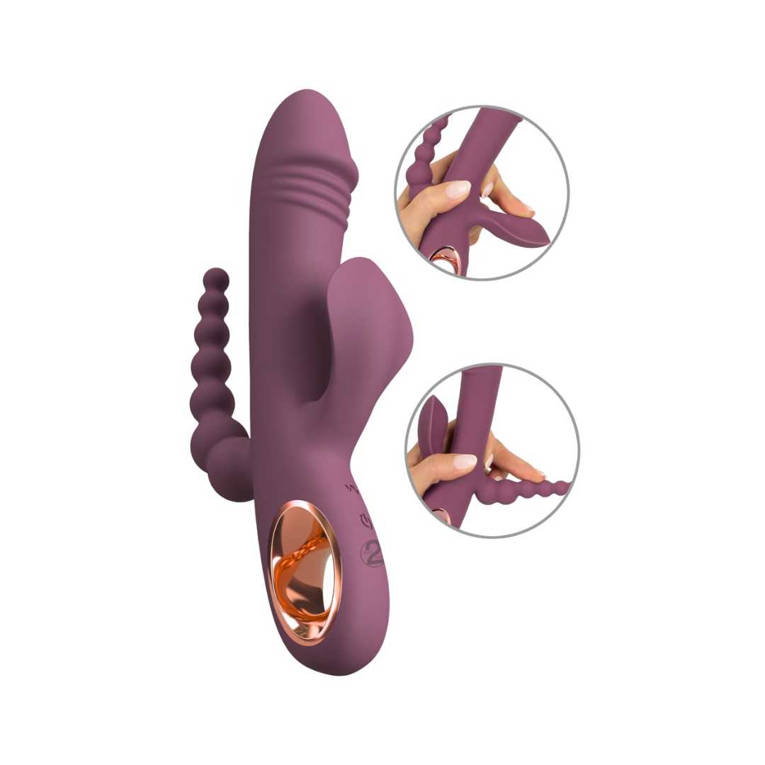 Vibrator "Slim Triple Plum" made of silicone - triple stimulation 21.4 cm (violet)