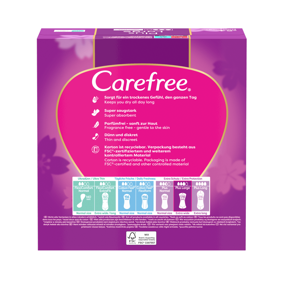 Slipeinlagen "Plus Large ohne Duft 64 Stück" – Extra grosse Schutzfläche von Carefree®