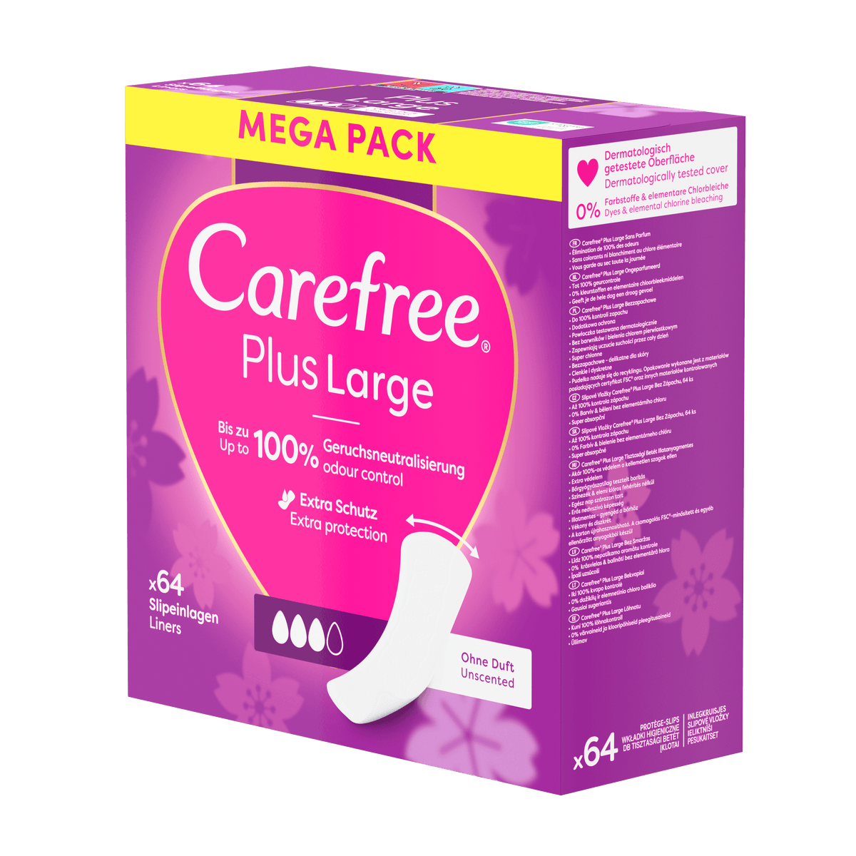 Slipeinlagen "Plus Large ohne Duft 64 Stück" – Extra grosse Schutzfläche von Carefree®