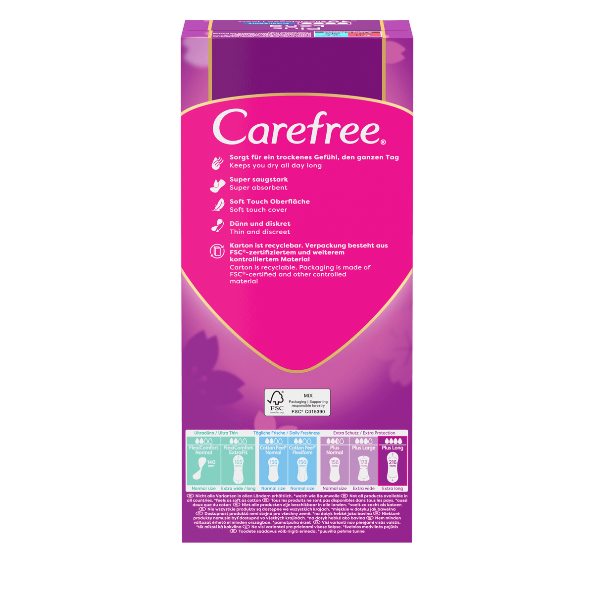 Slipeinlagen "Plus Long Frischeduft 40 Stück" – Extra langer Schutz von Carefree®