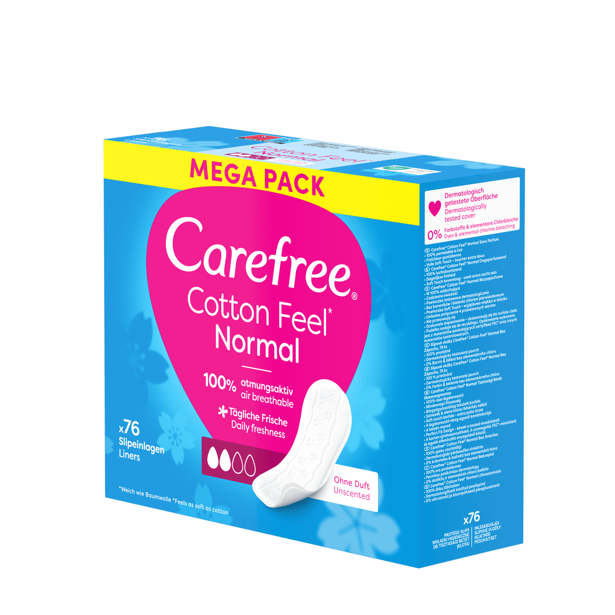 "Cotton Feel Normal Unscented Pantyliners 76 count" – everyday comfort from Carefree®