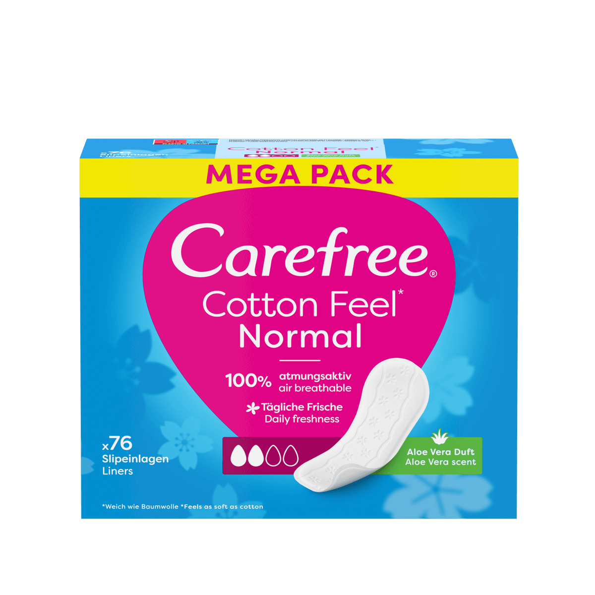 Protège-slips « Cotton Feel Normal Aloe 76 pièces » – Confort au parfum d'aloe vera de Carefree®