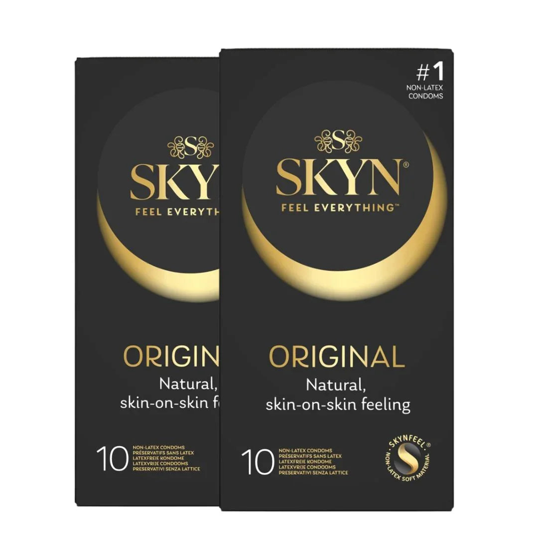 Zwei Packungen SKYN Kondome Original, latexfrei, für natürliches Hautgefühl.
