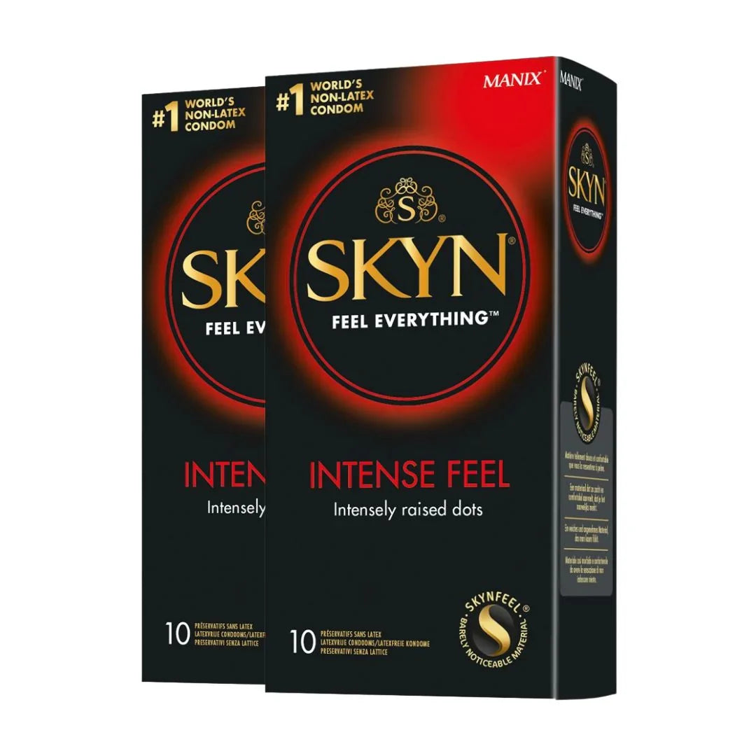 Zwei Packungen SKYN Intense Feel Kondome, schwarze Verpackung, Verhütung, Liebesleben