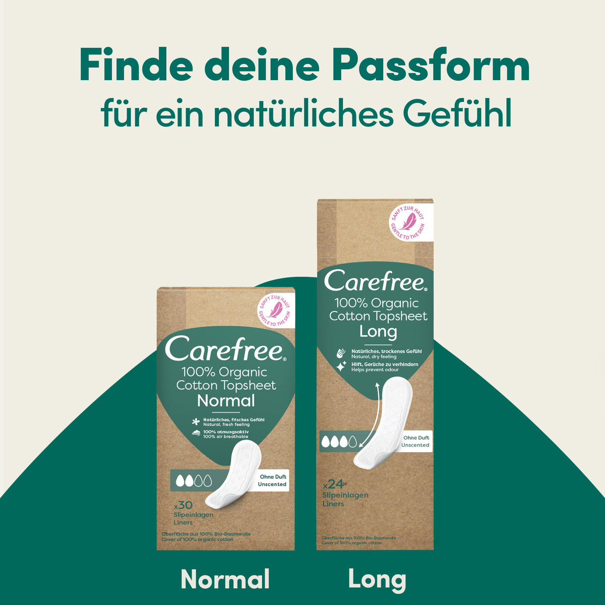Slipeinlagen "Organic Long ohne Duft 24 Stück" – Mit Bio-Baumwolle von Carefree®
