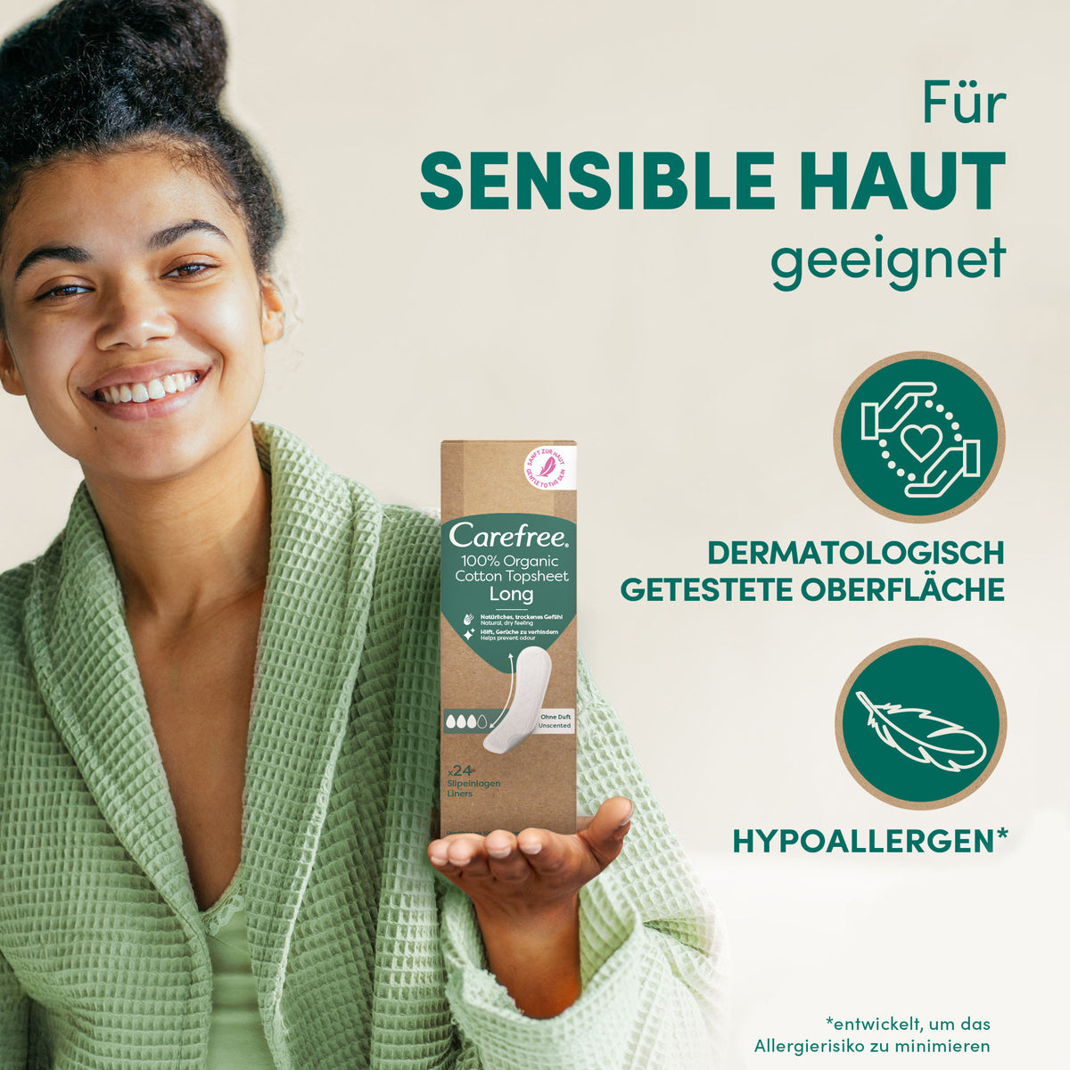 Slipeinlagen "Organic Long ohne Duft 24 Stück" – Mit Bio-Baumwolle von Carefree®
