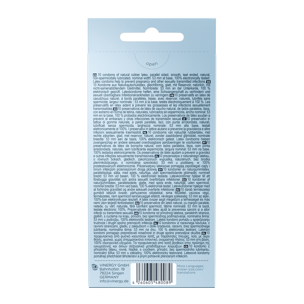 Préservatifs en latex de caoutchouc naturel - extra fin et tactile (Ø 53mm/10pcs.) de Mister Size