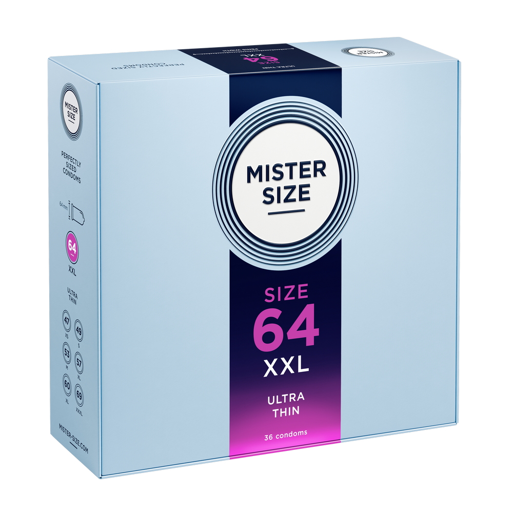 Préservatifs en latex de caoutchouc naturel - extra fin et tactile (Ø 64mm/36pcs.) de Mister Size