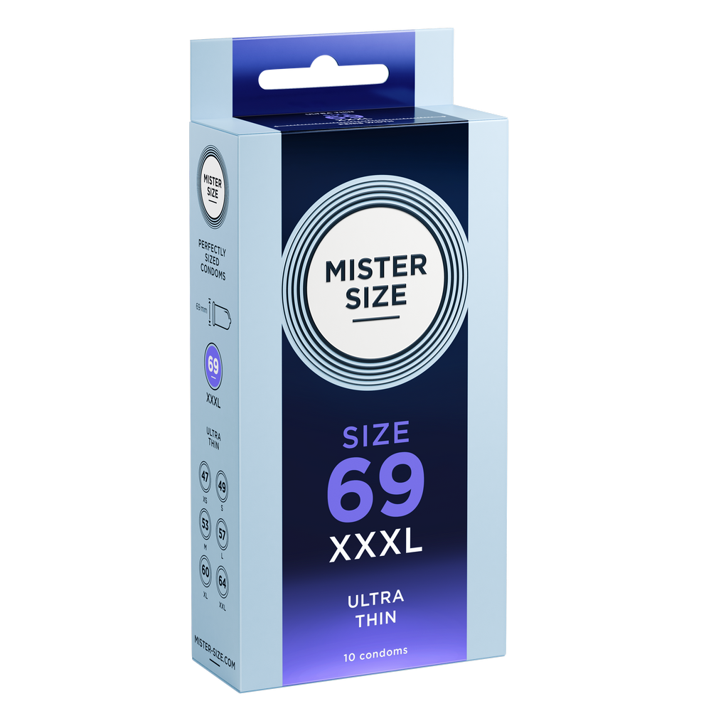 Préservatifs en latex de caoutchouc naturel - extra fin et tactile (Ø 69mm/10pcs.) de Mister Size
