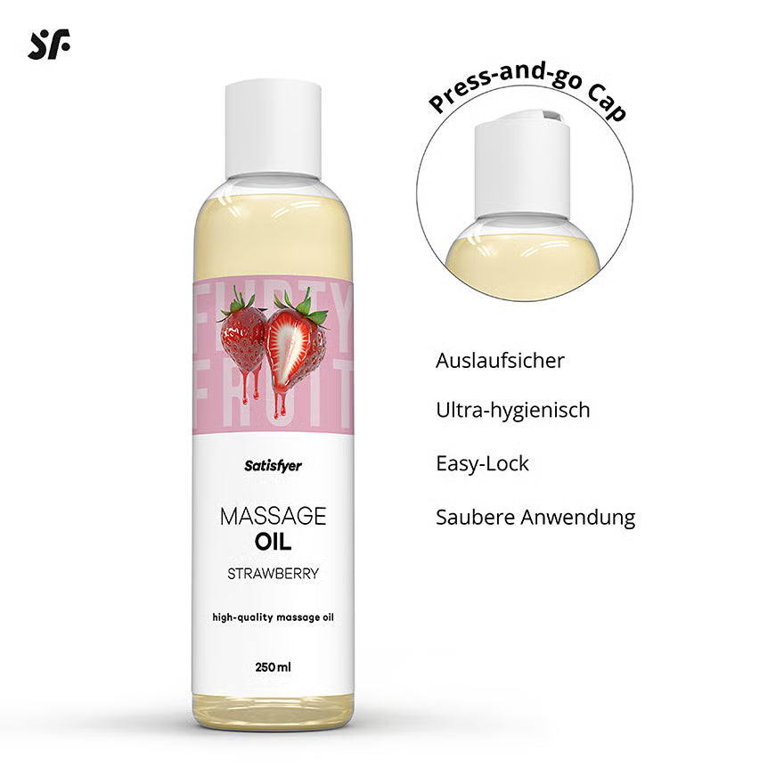 SATISFYER Massageöl - Erdbeer-Aroma - für alle Hauttypen (250 ml)