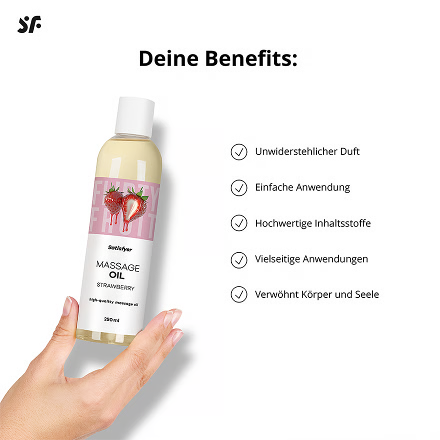 SATISFYER Massageöl - Erdbeer-Aroma - für alle Hauttypen (250 ml)