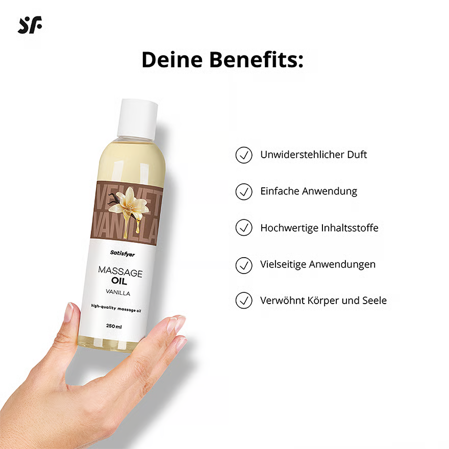 SATISFYER Massageöl - Vanille-Aroma - für alle Hauttypen (250 ml)
