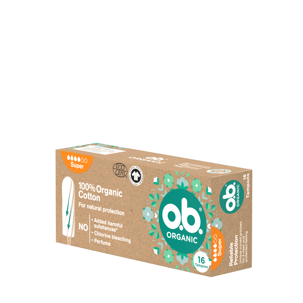 "Organic Super 16 count" tampons – Made from 100% organic cotton by o.b.®