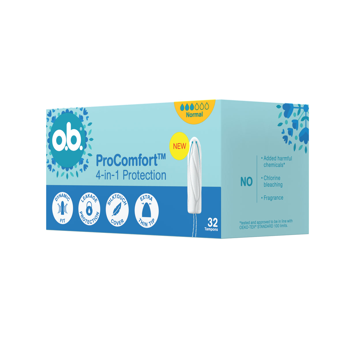 "ProComfort® Normal 32 count" tampons – 4-in-1 protection from o.b.®