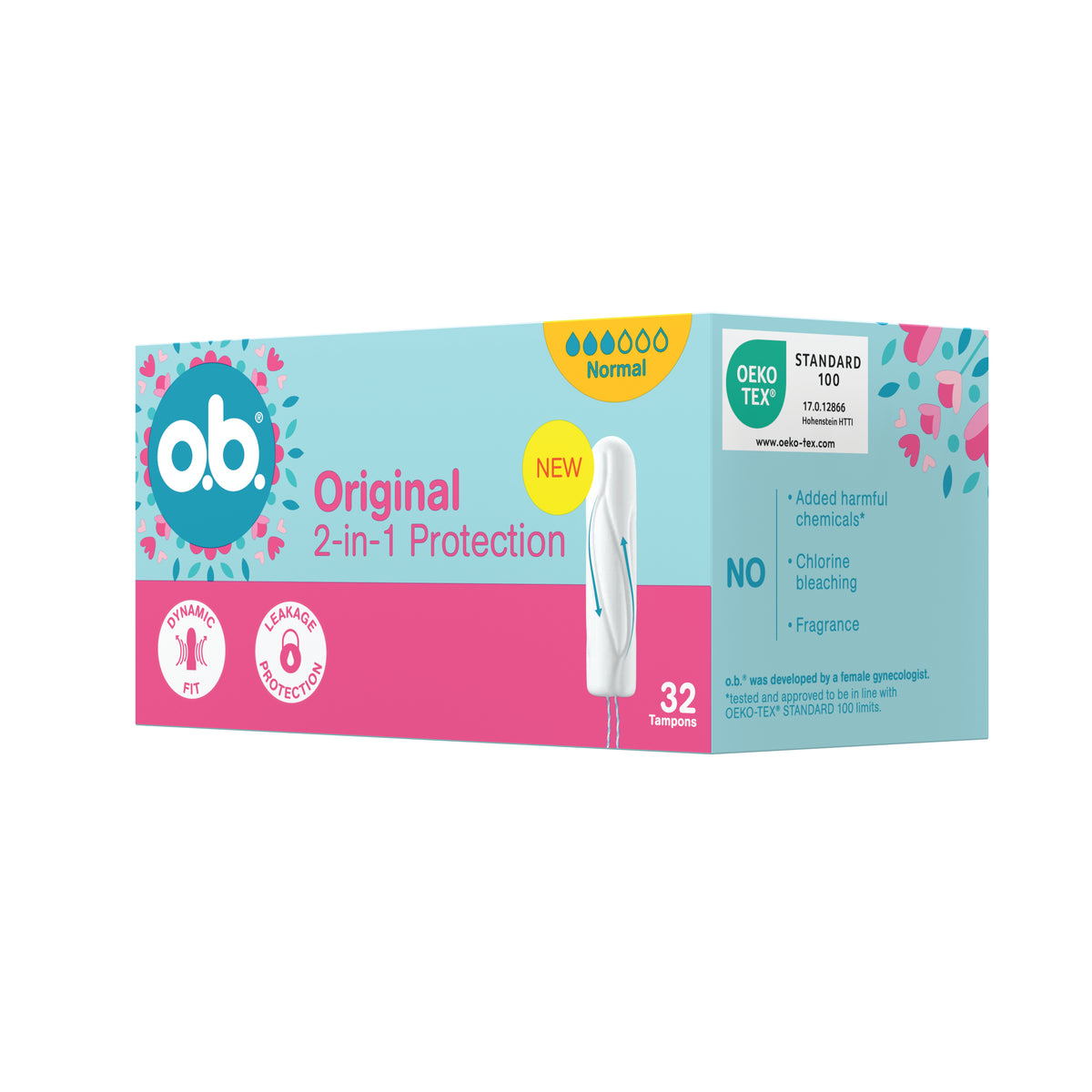 "Original Normal 32 count" tampons – For normal menstrual days from o.b.®