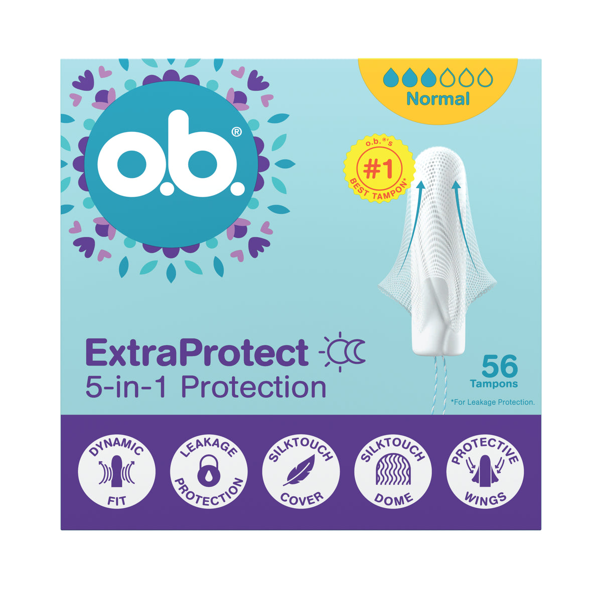Tampons « ExtraProtect Normal 56 pièces » – Protection 5-en-1 d'o.b.®