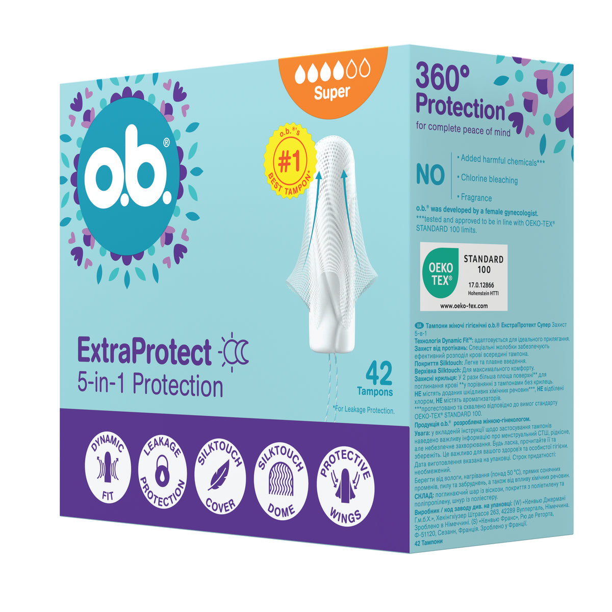 Tampons "ExtraProtect Super 42 Stück" – 5-in-1-Schutz von o.b.®