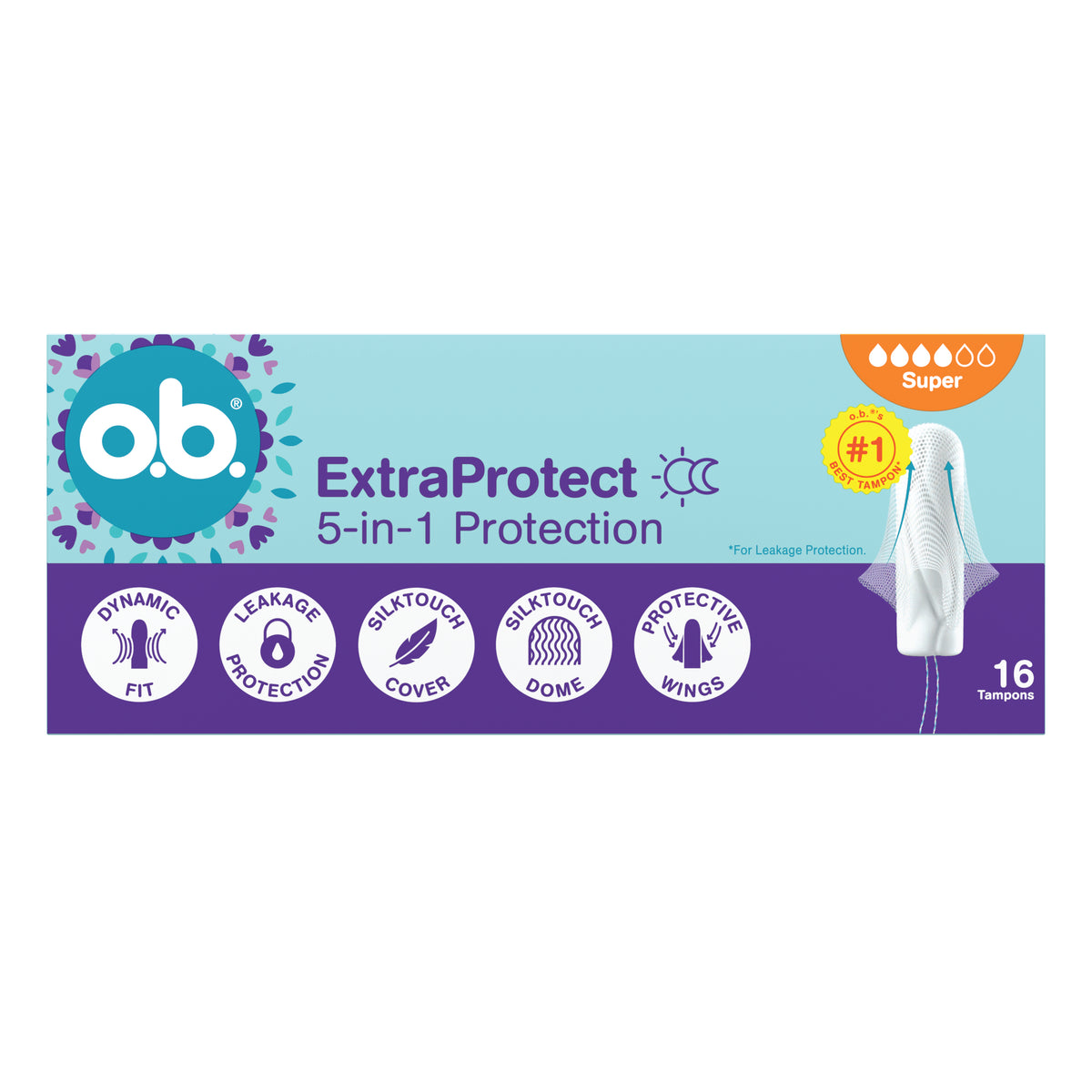 Tampons « ExtraProtect Super 16 pièces » – Protection 5-en-1 d'o.b.®